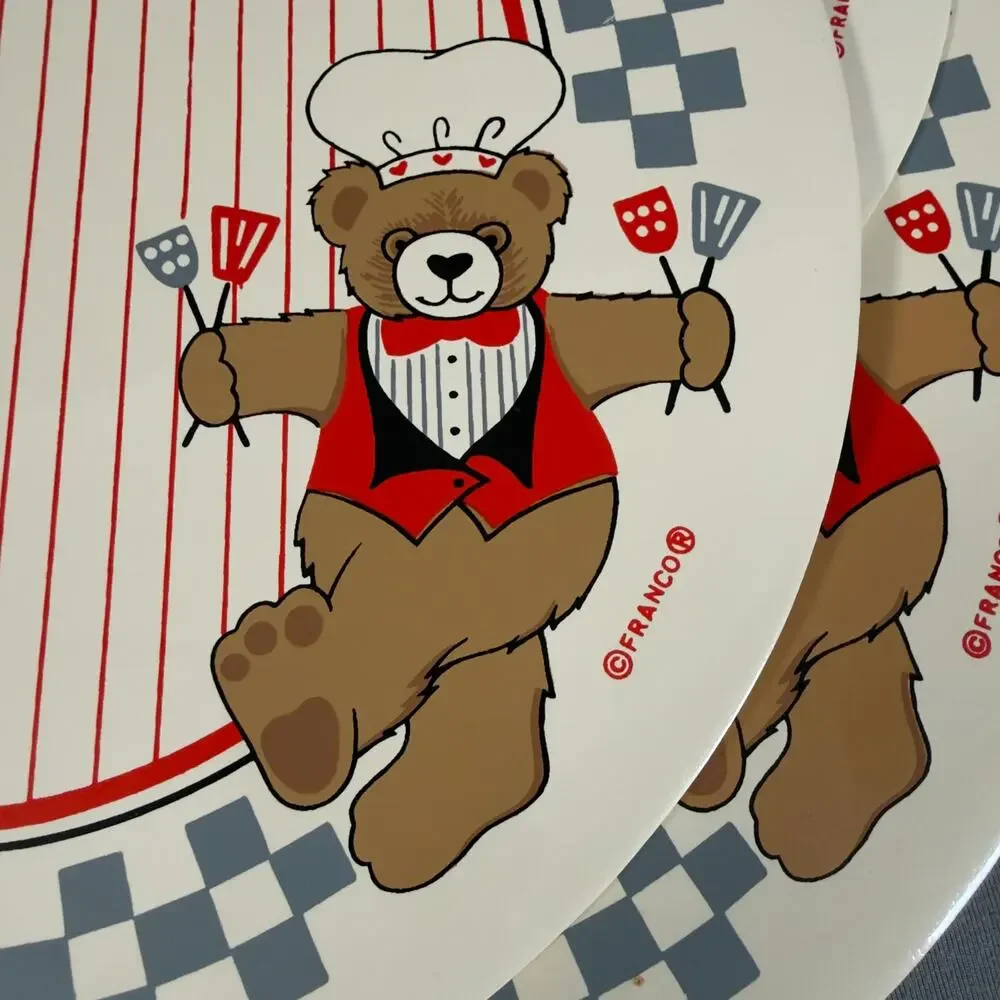 FRANCO Vintage 80s Vinyl Teddy Bear Chef Oval Placemats Set of 4